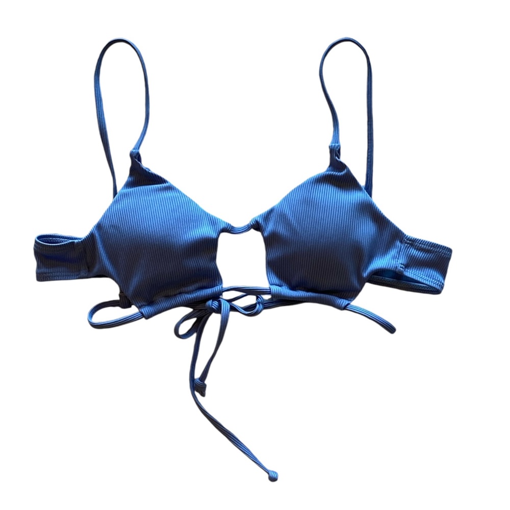 ZAFUL Blue Ribbed Strings Padded Swimsuit Swimwear Top NWOT Excellent Condition